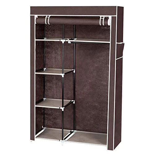 Volowoo Portable Closet Wardrobe, Closet Storage Organizer Rack With Shelves And Cover For Hanging Clothes, Non-Woven Fabric, Quick And Easy To Assembly (64'', Dark Brown) 1 Volowoo Portable Closet Wardrobe, Closet Storage Organizer Rack With Shelves And Cover For Hanging Clothes, Non-Woven Fabric, Quick And Easy To Assembly (64'', Dark Brown)