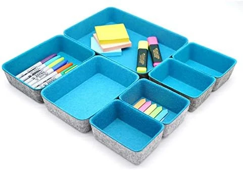 Welaxy Drawer Organizers Bins Felt Storage Bin Office Organizer Shallow Small Desk Organizer Trays Draw Dividers 7-piece (Turquoise) 15 Welaxy Drawer Organizers Bins Felt Storage Bin Office Organizer Shallow Small Desk Organizer Trays Draw Dividers 7-piece (Turquoise) - Image 15