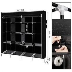 WEI WEI GLOBAL 4-Tier Portable Wardrobe Closet, Clothes Storage Organizer With Non-Woven Fabric, Hanging Rod And 12 Shelves, High Foot, 71" High, Black 6 WEI WEI GLOBAL 4-Tier Portable Wardrobe Closet, Clothes Storage Organizer With Non-Woven Fabric, Hanging Rod And 12 Shelves, High Foot, 71" High, Black -Songmics Furniture Shop 41IWKZAWRfL