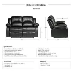 Lexicon Baluze Double Reclining Loveseat, Black -Songmics Furniture Shop 41IZXyFlejL