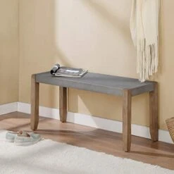 MISC Enchanted Acre 40-inch Faux Concrete And Wood Bench Grey Solid MDF Lacquer