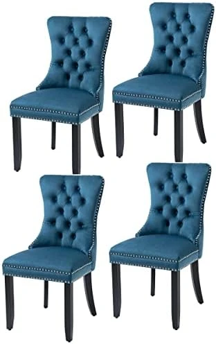 Set Of 2 Dining Chairs Modern For Dining Room Kitchen Accent Side Chair Velvet Button Tufted Padded Cushion Seat And Back (Sapphire Blue) 5 Set Of 2 Dining Chairs Modern For Dining Room Kitchen Accent Side Chair Velvet Button Tufted Padded Cushion Seat And Back (Sapphire Blue) - Image 5