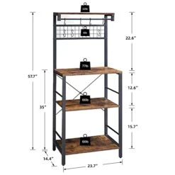 VIMBER Baker's Rack, Microwave Stand, Coffee Bar, 4-Tier Kitchen Storage Rack With 8 Hooks And Metal Frame, And Shelves, For Spices, Pots, And Pans, Rustic Brown And Black UCSJ002V1 -Songmics Furniture Shop 41IdO6aqrkL