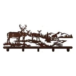 River's Edge Products Hat And Coat Rack, Deer Cabin Scene, Laser Cut Metal, 13 By 32 Inches