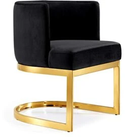 Meridian Furniture Gianna Collection Modern | Contemporary Velvet Upholstered Dining Chair With Polished Gold Metal Frame, 24" W X 22" D X 29.5" H, Black