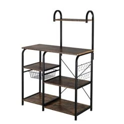 WOMIA Utility Storage Rack 35.5-inch Microwave Stand 4 Layers 3 Racks With 10 Hooks Suitable For Home