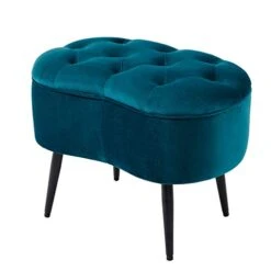 BIRDROCK HOME Tufted Oblong Teal Ottoman – Velvet Foot Stool – Mid Century Modern Steel Legs - Soft Compact Padded Stool - Living Room Or Bedroom – Vanity Chair - Decorative Furniture