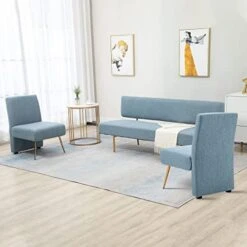 MOJAY 1 Loveseat Sofa And 2 Accent Chairs Set Couches For Living Room Furniture Set With Golden Legs For Bedroom