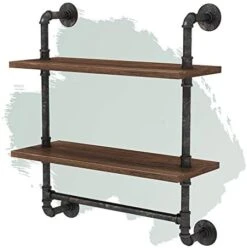 MCleanPin Industrial Pipe Shelves Wall Mount Bathroom Shelf With Towel Bar Floating Shelf 2-Tiers 24 In, DIY Open Bookshelves,Metal Towel Rack Bookcase, Real Wood Storage Shelving -Songmics Furniture Shop 41Is1BfBiyL. AC