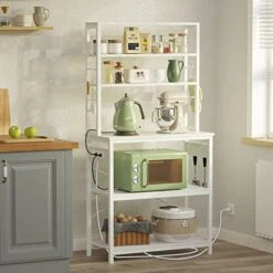 Rolanstar Baker's Rack With Power Outlet, 65.7inch Microwave Oven Stand With 10 Hooks, Stable Coffee Bar Table, 6-Tier Kitchen Storage Shelf Rack, Kitchen Utility Rack With Hutch, White -Songmics Furniture Shop 41IvRGTbmTL
