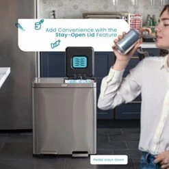 Home Zone Living 15.8 Gallon Kitchen Trash Can, Dual Removable Liners For Recycling And Trash, CleanAura Odor Control, Wide Stainless Steel Shape (7.9 + 7.9 For 15.8 Gallon Total) -Songmics Furniture Shop 41IvpATuITL