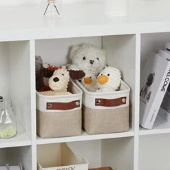 DULLEMELO 2-Pack Bathroom Baskets For Toilet, Small Storage Bins For Organizing Closets, Cabinets, Shelves, Canvas Fabric Storage Basket Bins With Leather Handles For Empty Gift Basket (White&Khaki) -Songmics Furniture Shop 41Iw6lbWU0L