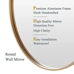 Bonverre 36 Inch Round Wall Mirror, Wall Mounted Aluminum Frame Circle Mirror For Bathroom, Vanity, Bedroom, Living Room, Entryway, Gold -Songmics Furniture Shop 41IwXvBDpoL