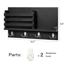 Dahey Wall Mounted Mail Holder Wooden Key Holder Rack Mail Sorter Organizer With 4 Double Key Hooks And A Floating Shelf Rustic Home Decor For Entryway Or Mudroom,15.7" W X9.3 Hx3.2 D, Black -Songmics Furniture Shop 41IzNHXEutL