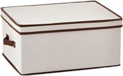 Household Essentials 534 Dinnerware Storage Box With Lid And Handles | Chest For Salad Plates | Natural Canvas With Brown Trim 23 Household Essentials 534 Dinnerware Storage Box With Lid And Handles | Chest For Salad Plates | Natural Canvas With Brown Trim -Songmics Furniture Shop 41J2FyKySL. AC
