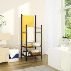 Bathroom Free Standing Towel Rack, FUTASSI Heavy Duty Metal Blanket Ladder Holder For Living Room, Floor Towel Stand And Bathroom Organizers And Storage, 16.1" W X 11.8" D X 46.8" H, Black -Songmics Furniture Shop 41J2RlnfFML