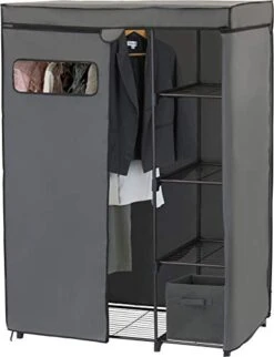 Simple Houseware Freestanding Cloths Garment Organizer Closet With Cover, Dark Gray