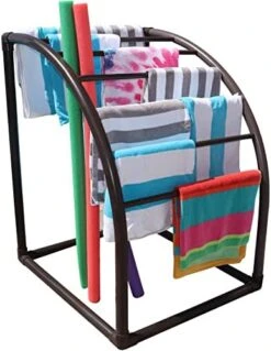 7 Bar Curved PVC Towel Rack - Free Standing Poolside Storage Organizer - Also Stores Floats, Paddles And Noodles, 37.5" W X 37.5" L X 49.5" H, (Brown) Style 144574 -Songmics Furniture Shop 41J59 7WDnL. AC