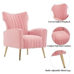 Altrobene Velvet Accent Chair Modern Wingback Comfy Chair Tufted Reading Armchair With Gold Legs For Living Room/Bedroom, Light Pink -Songmics Furniture Shop 41JEJU7sSlL