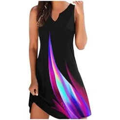 Elegant Summer Dresses For Women,Womens Fashion Print Vest Dress Sleeveless Dresses Crewneck Slim A-Line Mini Dress