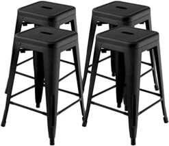 COSTWAY Metal Bar Stools Set Of 4, With Removable Back, 30'' Bar Height Stools With Rubber Feet, Stylish And Modern Chairs, For Kitchen, Dining Rooms, And Side Bar (Gun-Update, 30'') -Songmics Furniture Shop 41JStddqsfL. AC