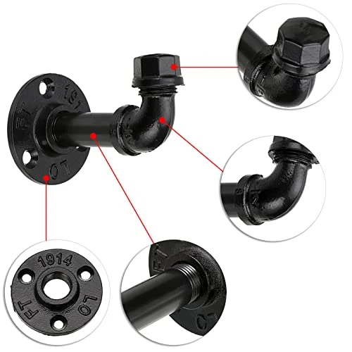 Sumnacon 3 Pcs Industrial Pipe Coat Hook Racks - Heavy Duty Rustic Clothes Towel Holder Hanger, Wall Mounted With Hardware For Home, Office, Electroplated Black Finish 3 Sumnacon 3 Pcs Industrial Pipe Coat Hook Racks - Heavy Duty Rustic Clothes Towel Holder Hanger, Wall Mounted With Hardware For Home, Office, Electroplated Black Finish - Image 3