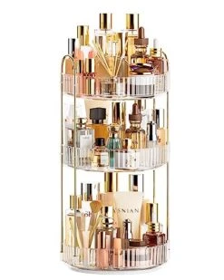 Devokimi Bathroom Organizer Countertop, Rotating Makeup Organizer For Vanity, 3 Tier Under Sink Organizer, Vanity Tray Shelf For Cosmetic, Skin Care, Perfume (Clear)