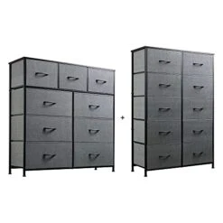 WLIVE 9 Drawer Dresser And 10 Drawer Tall Chest Organizer Set, Fabric Storage Tower For Bedroom, Nursery, Entryway, Closets, Charcoal Gray