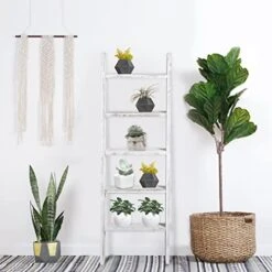 KIAYACI Ladder Shelf Rustic Vintage Blanket Ladder Decorative Wood Ladder Shelf For Living Room Bedroom Bathroom (Retro White, 63" X 22") -Songmics Furniture Shop 41JhHy5IqtL