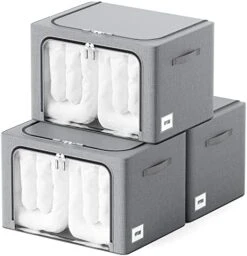 3 Pack Clothes Storage Box - Oxford Foldable Stackable Container Organizer Set For Clothing Fabric Frame Storage Bin Bags With Clear Window And Double Handles (66L, Red) -Songmics Furniture Shop 41JiLjLQgkL. AC