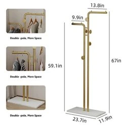 HKaikzo Double-pole Coat Rack Freestanding, Modern Metal Coat Racks Hanger Stand With 5 Hooks And Natural Marble Base, For Bedroom, Office, Hallway, Entryway, Living Room Gold… -Songmics Furniture Shop 41JiQe0u0VL
