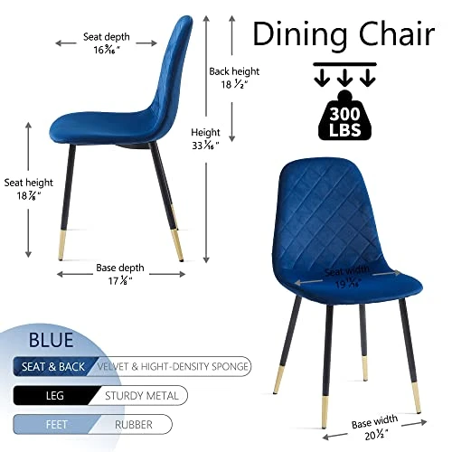 NORDICANA Velvet Dining Chairs Kitchen Solid Color Chair Upholstered Side Stools With Backrest Metal Legs Set Of 4, Navy Blue 5 NORDICANA Velvet Dining Chairs Kitchen Solid Color Chair Upholstered Side Stools With Backrest Metal Legs Set Of 4, Navy Blue - Image 5