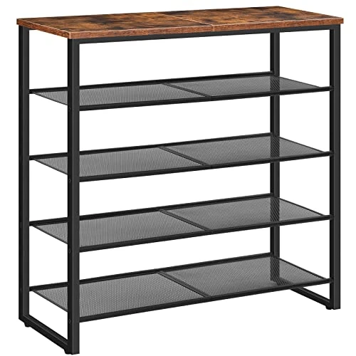 HOOBRO Shoe Rack, 5-Tier Shoe Storage Unit, Shoe Organizer Shelf For 16-20 Pairs, Saving Space, Durable And Stable, For Entryway, Hallway, Closet, Dorm Room, Industrial, Rustic Brown BF58XJ01 1 HOOBRO Shoe Rack, 5-Tier Shoe Storage Unit, Shoe Organizer Shelf For 16-20 Pairs, Saving Space, Durable And Stable, For Entryway, Hallway, Closet, Dorm Room, Industrial, Rustic Brown BF58XJ01