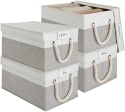 LoforHoney Home Fabric Storage Bins With Lids For Organizing, Foldable Storage Boxes With Lids For Shelves, Clothes Baskets With Cotton Rope Handles, Closet Storage Bins, Large, Beige & Gray, 2-Pack -Songmics Furniture Shop 41JnzhFr9tL. AC