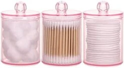 Tbestmax 3 Pack Cotton Swab Ball Pad Holder, 10 Oz Qtip Apothecary Jar Pink Makeup Organizer, Bathroom Containers Dispenser -Songmics Furniture Shop 41Jo6B27aiS. AC