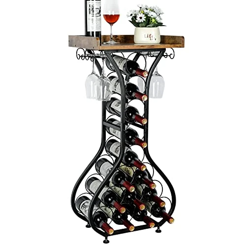 X-cosrack 14 Bottles Wine Rack Freestanding Floor Wine Storage Table Wine Holder Stand With Glass Holder Adjustable Feet Wood Top 35.4" H 1 X-cosrack 14 Bottles Wine Rack Freestanding Floor Wine Storage Table Wine Holder Stand With Glass Holder Adjustable Feet Wood Top 35.4" H