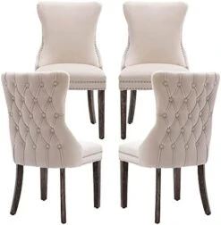 KCC Velvet Dining Chairs Set Of 4, Tufted Upholstered Wingback High-end Dining Kitchen Chair With Nailhead Solid Wood Legs, Contemporary Nikki Collection Modern Style, Beige 27 KCC Velvet Dining Chairs Set Of 4, Tufted Upholstered Wingback High-end Dining Kitchen Chair With Nailhead Solid Wood Legs, Contemporary Nikki Collection Modern Style, Beige -Songmics Furniture Shop 41JsqjqKmlL. AC