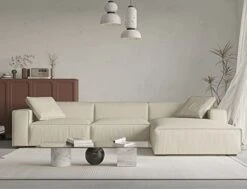 Acanva Modern L-Shaped Deep Sectional Sofa Furniture Set For Living Room Lounge, Minimalist Style Comfy Suedette Upholstery Corner Couch With Chaise, Beige