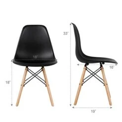 GOFLAME DSW Dining Chairs, Shell Plastic Chairs With Wood Legs, Modern Style Armless Chairs For Living Room Kitchen Bedroom, Eiffel DSW Style Side Chairs With Ergonomic Backrest Set Of 4, Black -Songmics Furniture Shop 41JvKtnDhYL