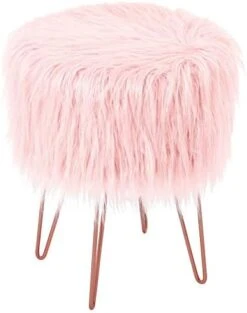 BIRDROCK HOME Silver Faux Fur Vanity Stool Chair - Soft Furry Compact Padded Seat - Vanity, Living Room, Bedroom And Kids Room Chairs - Hair Pin Metal Legs Upholstered Decorative Furniture Foot Rest -Songmics Furniture Shop 41Jw2qvA uL. AC