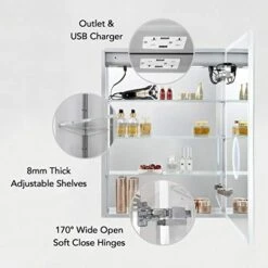 Blossom Recessed Or Surface LED Mirror Medicine Cabinet With Lights, LED Medicine Cabinet W/Defogger, Dimmer, 3X Makeup Mirror, Outlets & USB (24x32/Right Hinge/Zoom Mirror) -Songmics Furniture Shop 41JwpD7aInL