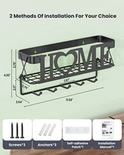 OHOBABY Key Holder For Wall Decorative - Key Rack With 5 Key Hooks, 11.02" L×2.75" W×4.92" H, Key And Mail Organizer Wall Mount With Mesh Basket, Key Hanger For Wall, Entryway, Home Decor(Matte Black) -Songmics Furniture Shop 41Jx0pjU4mL