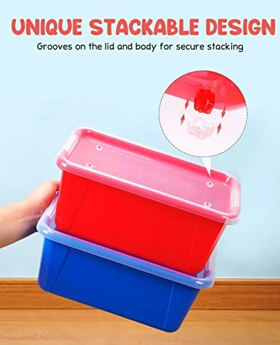 GAMENOTE Multicolor Storage Bins With Lids - 5 Qt 12 Pack Small Cubby Bins Stackable Plastic Containers For Classroom Book Bin Toy Organizers (12× 7.2 × 5.1 Inches) 2 GAMENOTE Multicolor Storage Bins With Lids - 5 Qt 12 Pack Small Cubby Bins Stackable Plastic Containers For Classroom Book Bin Toy Organizers (12× 7.2 × 5.1 Inches) - Image 2