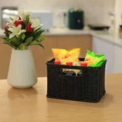 HOONEX Large Wicker Baskets For Storage, Woven Plastic Baskets For Organizing With Dual Handles, Baskets For Storage, Set Of 3, Black -Songmics Furniture Shop 41K063mdK3L