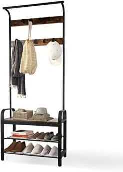 Entryway Coat Rack With Shoe Storage, Hall Tree With Bench, Coat Rack With 9 Removable Hooks And A Hanging Rod, Entryway Shoe Rack Organizer With Metal Frame 28.1*13.7*72.1 Inches (Rustic Brown) 12 Entryway Coat Rack With Shoe Storage, Hall Tree With Bench, Coat Rack With 9 Removable Hooks And A Hanging Rod, Entryway Shoe Rack Organizer With Metal Frame 28.1*13.7*72.1 Inches (Rustic Brown) -Songmics Furniture Shop 41K2RwsDJSL. AC