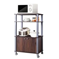 SXYMKJ Bakers Rack Microwave Stand Rolling Storage Cart With Wheels 3 Shelves 2-Door Cabinet Waterproof -Songmics Furniture Shop 41K4vScwSEL