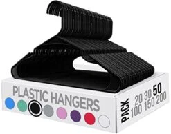 Utopia Home Clothes Hangers 50 Pack - Plastic Hangers Space Saving - Durable Coat Hanger With Shoulder Grooves (Black)