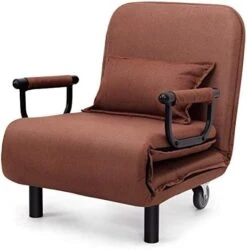 KOMFOTT Convertible Chair Bed, Tri-Fold Sofa Bed With 5-Position Adjustable Backrest & Pillow, Leisure Chaise Lounge Couch With Sturdy Steel Frame For Home & Office, Comfortable Sleeper Chair (Coffee) -Songmics Furniture Shop 41KAezXWP2L. AC