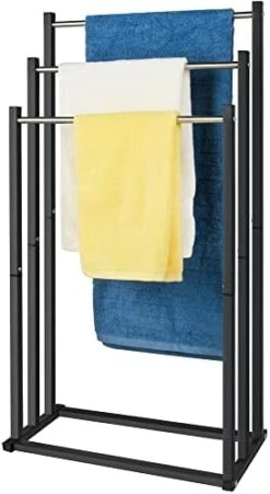 Towel Racks For Bathroom, Upgrade 3 Tier Stainless Steel Freestanding Towel Rack Stand For Bath Hand Towel, Next To Tub Or Floor Shower Drying Holder, Blanket Rack, Chrome & Black, ALHAKIN -Songmics Furniture Shop 41KB N6X0fL. AC