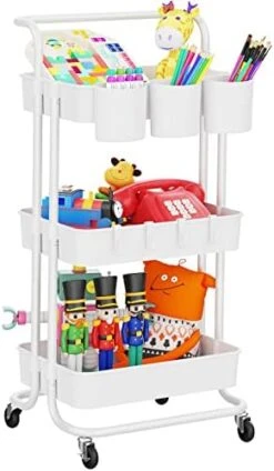 LEHOM 3-Tier Rolling Utility Cart With Hanging Cups & Hooks & Handle, Multifunctional Art Cart Organizer Storage With Wheels, Easy Assembly For Office, Bedroom, Kitchen, Bathroom, Laundry (White) 19 LEHOM 3-Tier Rolling Utility Cart With Hanging Cups & Hooks & Handle, Multifunctional Art Cart Organizer Storage With Wheels, Easy Assembly For Office, Bedroom, Kitchen, Bathroom, Laundry (White) -Songmics Furniture Shop 41KF5teRf1L. AC